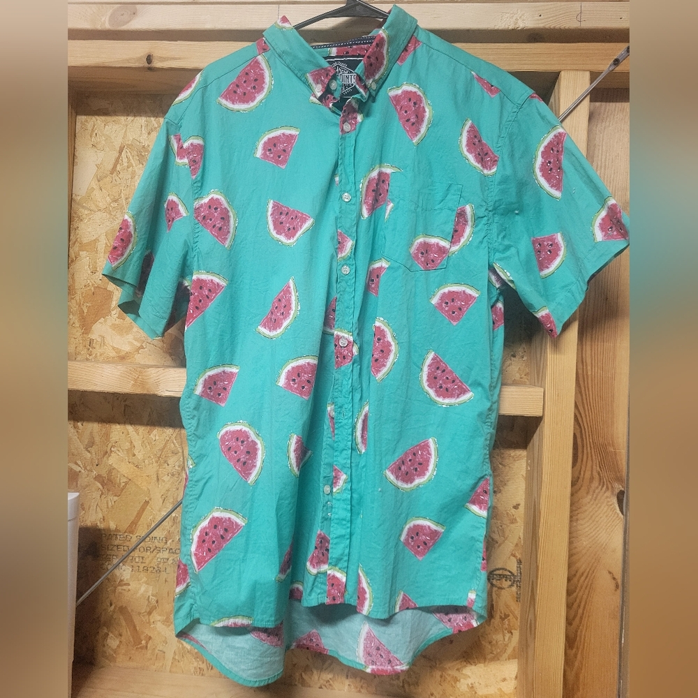 Five Points‎ Men's Watermelon Print Button Down Shirt Size XL Slim Fit ++ Flex